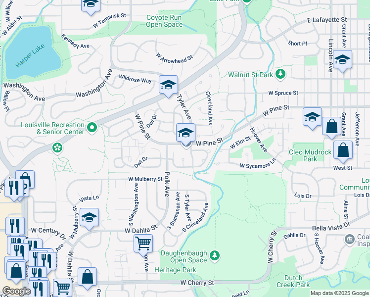 map of restaurants, bars, coffee shops, grocery stores, and more near 387 Buchanan Court in Louisville