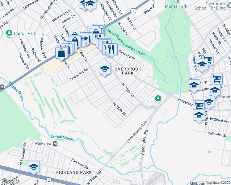map of restaurants, bars, coffee shops, grocery stores, and more near 1409-13 North 76th Street in Philadelphia