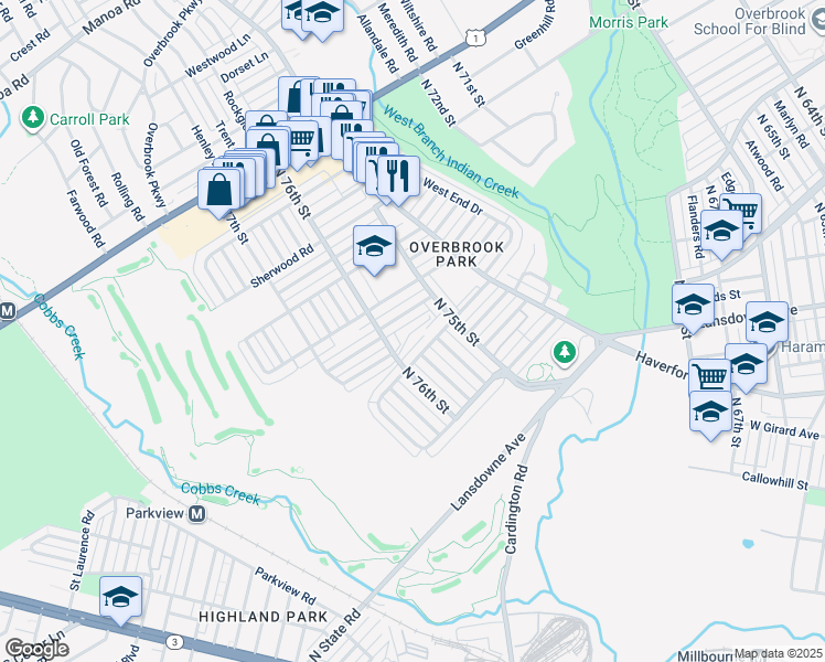 map of restaurants, bars, coffee shops, grocery stores, and more near 1409-13 North 76th Street in Philadelphia