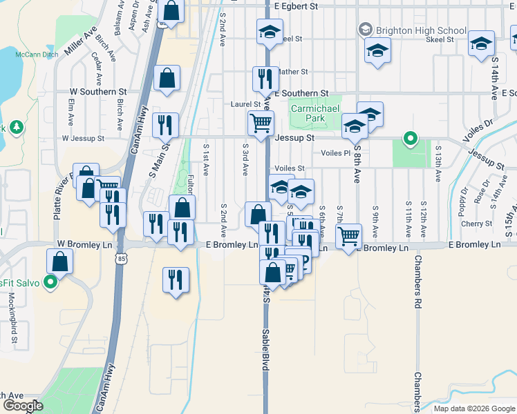 map of restaurants, bars, coffee shops, grocery stores, and more near 859 Colorado 2 in Brighton