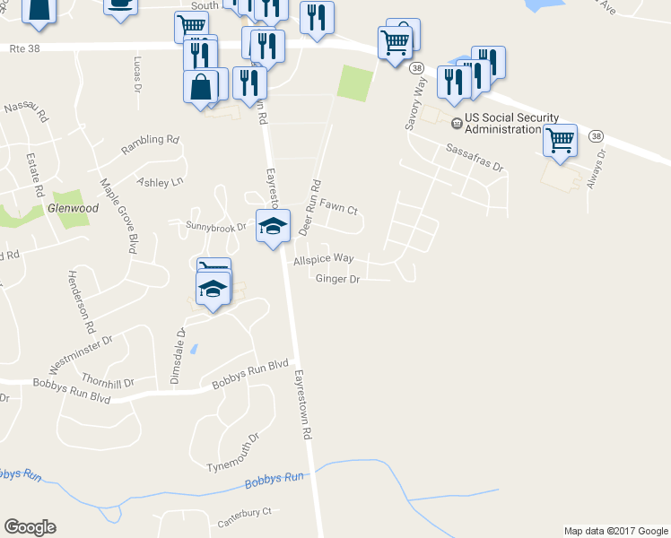 map of restaurants, bars, coffee shops, grocery stores, and more near 9 Cinnamon Dr in Mt Holly