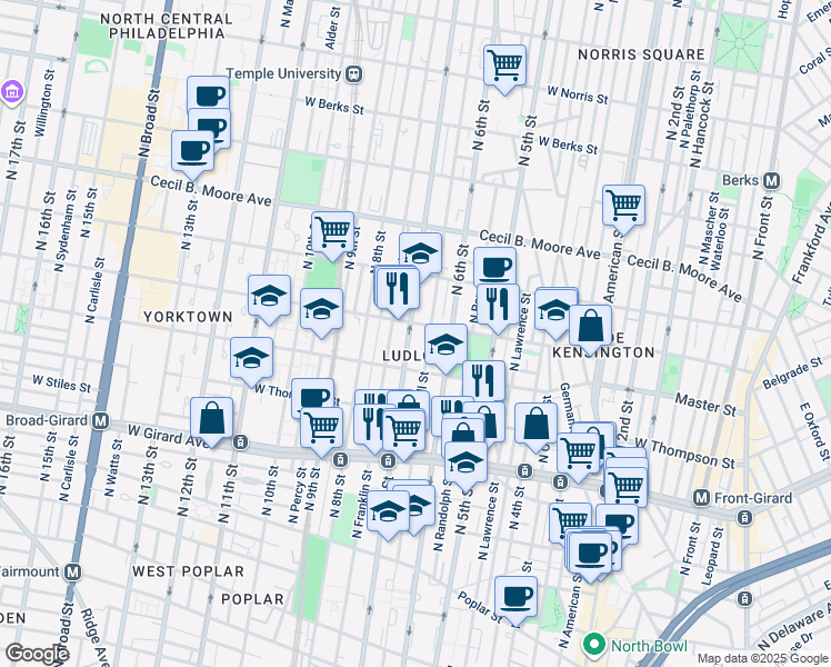 map of restaurants, bars, coffee shops, grocery stores, and more near in Philadelphia