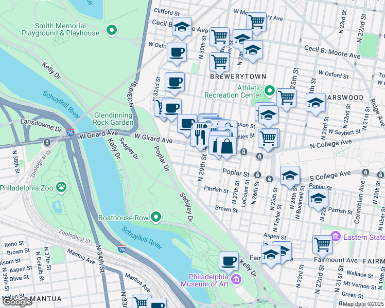 map of restaurants, bars, coffee shops, grocery stores, and more near in Philadelphia