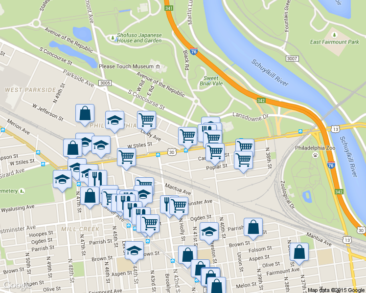 map of restaurants, bars, coffee shops, grocery stores, and more near in Philadelphia