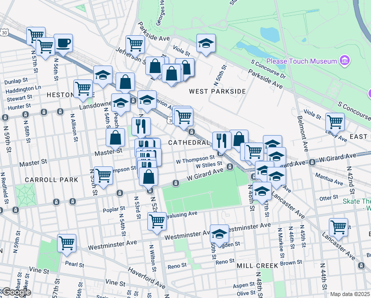 map of restaurants, bars, coffee shops, grocery stores, and more near in Philadelphia