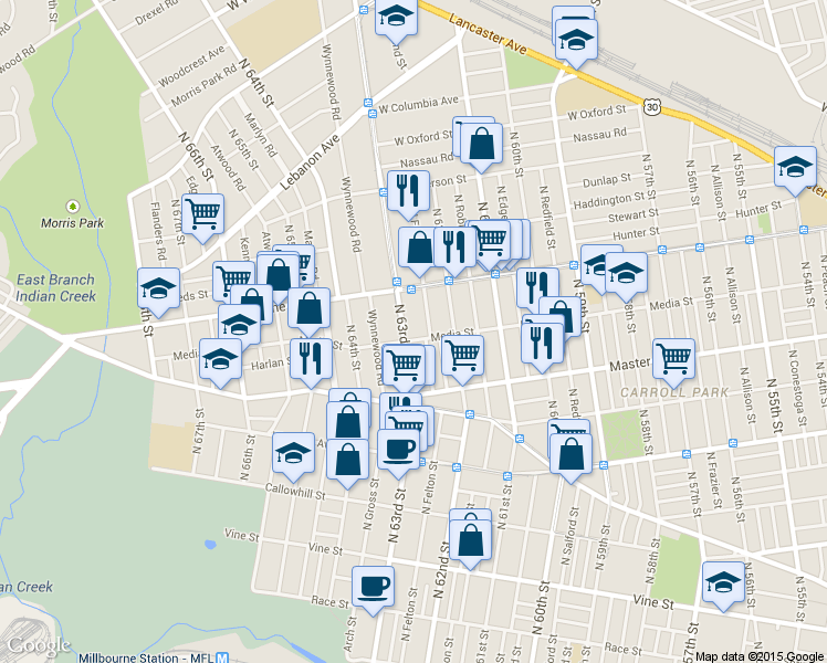 map of restaurants, bars, coffee shops, grocery stores, and more near 1456 North Felton Street in Philadelphia