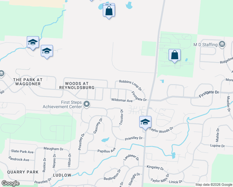 map of restaurants, bars, coffee shops, grocery stores, and more near 8524 Wildomar Avenue in Reynoldsburg