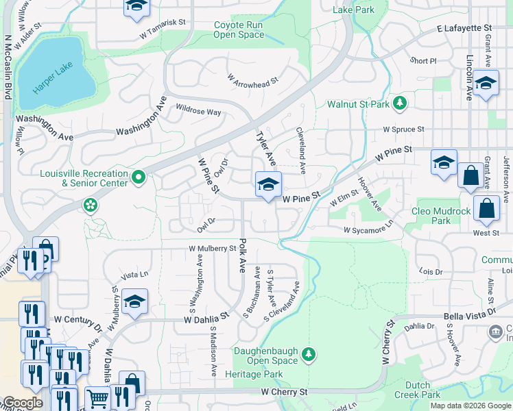 map of restaurants, bars, coffee shops, grocery stores, and more near 387 Buchanan Court in Louisville
