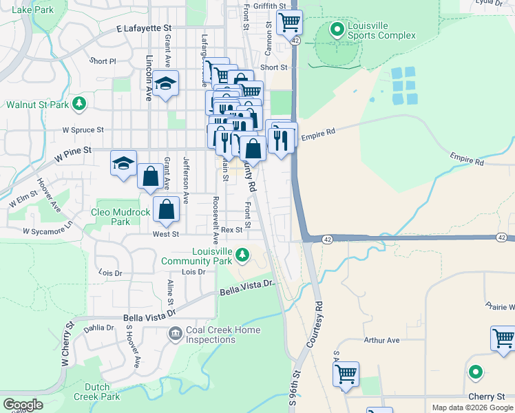 map of restaurants, bars, coffee shops, grocery stores, and more near 1000 Parkview Street in Louisville