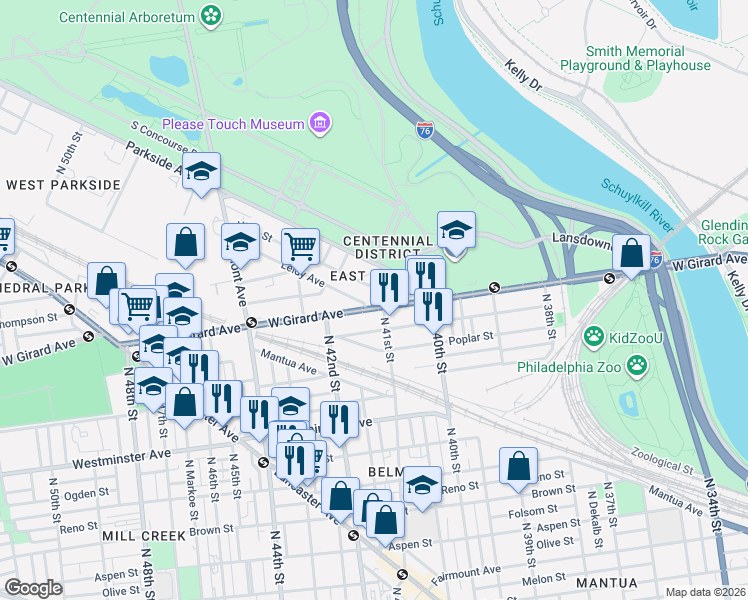 map of restaurants, bars, coffee shops, grocery stores, and more near in Philadelphia