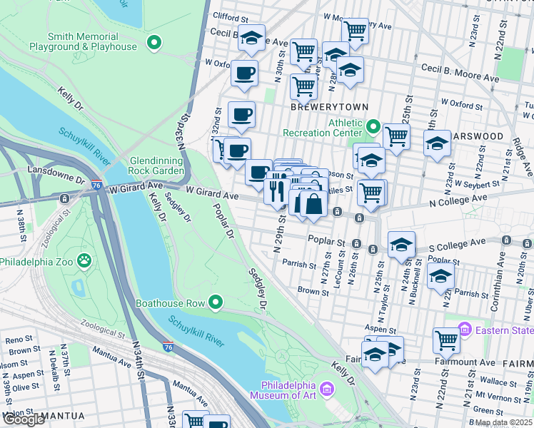 map of restaurants, bars, coffee shops, grocery stores, and more near in Philadelphia