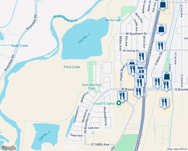 map of restaurants, bars, coffee shops, grocery stores, and more near 827 Mockingbird Lane in Brighton