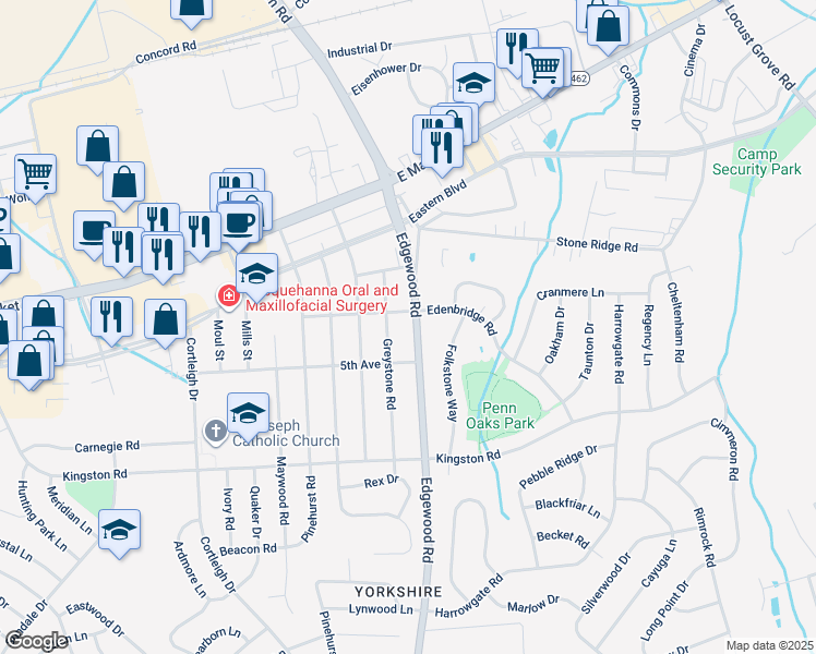 map of restaurants, bars, coffee shops, grocery stores, and more near 220 Edgewood Road in East York