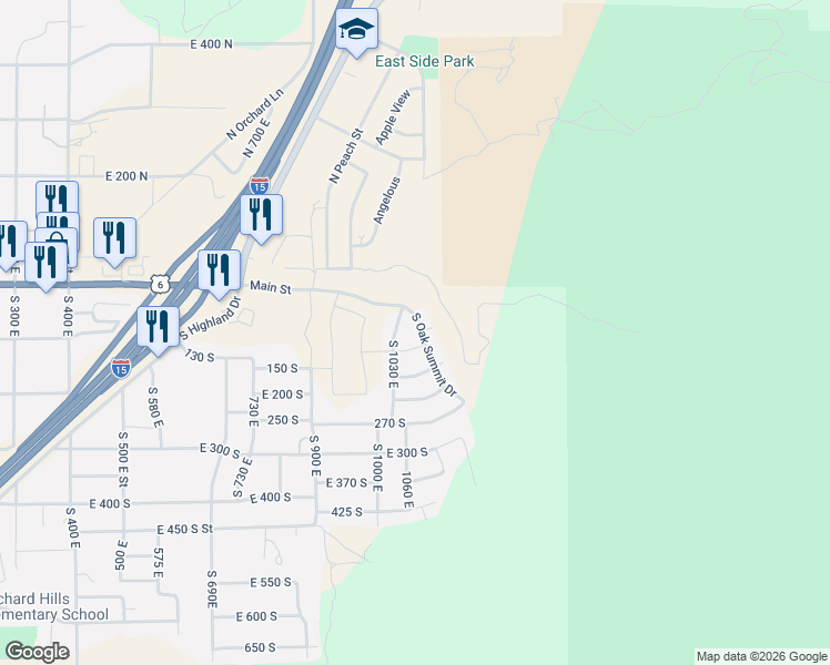 map of restaurants, bars, coffee shops, grocery stores, and more near 104 South State Road in Genola