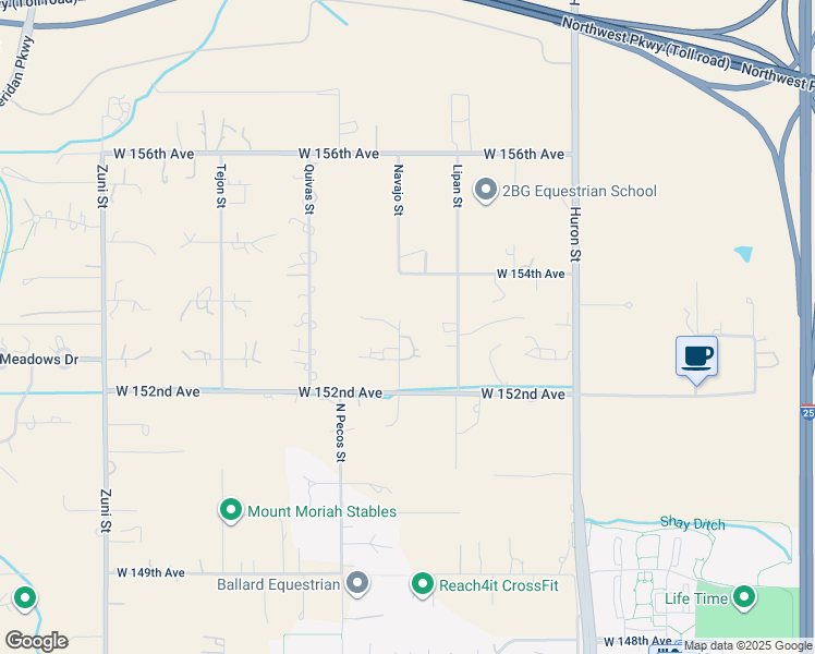 map of restaurants, bars, coffee shops, grocery stores, and more near 15269 Navajo Street in Broomfield