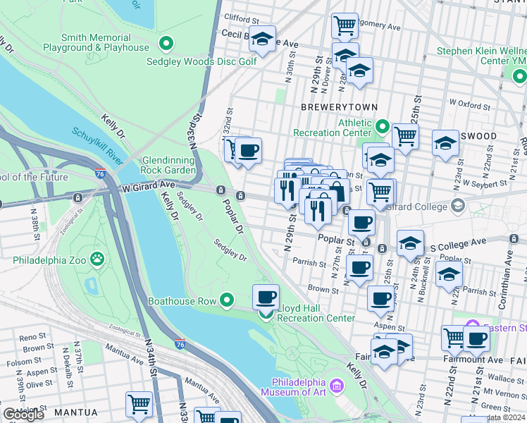map of restaurants, bars, coffee shops, grocery stores, and more near in Philadelphia