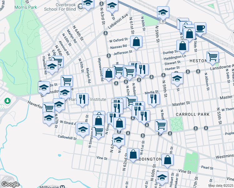 map of restaurants, bars, coffee shops, grocery stores, and more near 1456 North Felton Street in Philadelphia