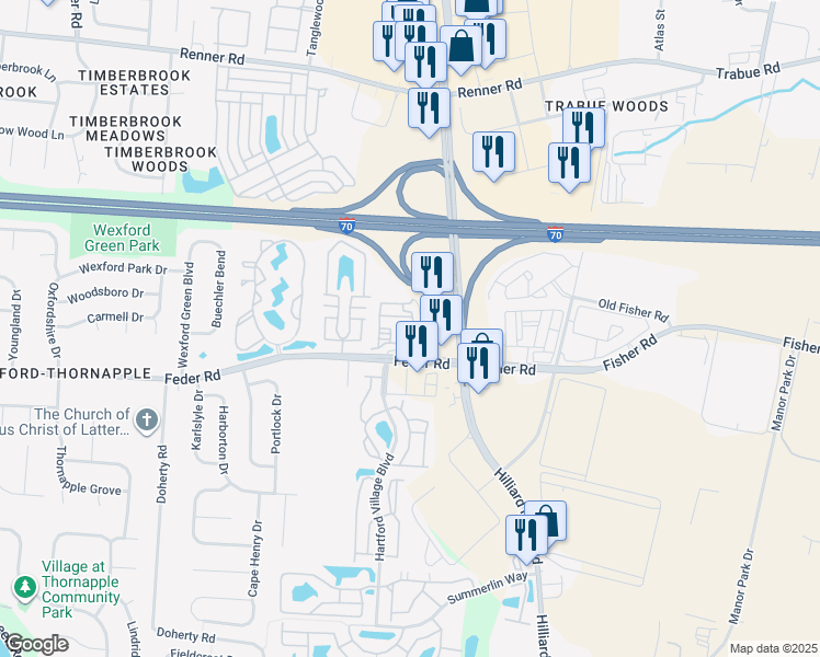 map of restaurants, bars, coffee shops, grocery stores, and more near 1121 Mirror Lake Place in Columbus