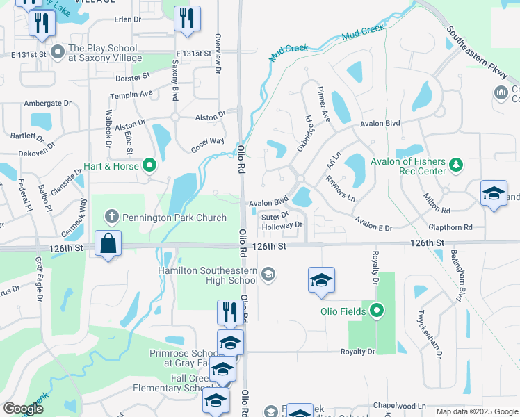 map of restaurants, bars, coffee shops, grocery stores, and more near 13828 Willesden Circle in Fishers