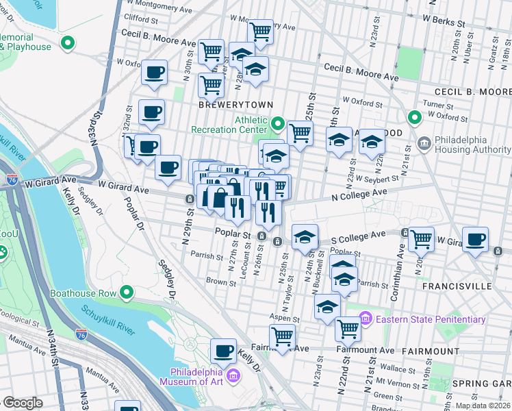 map of restaurants, bars, coffee shops, grocery stores, and more near in Philadelphia