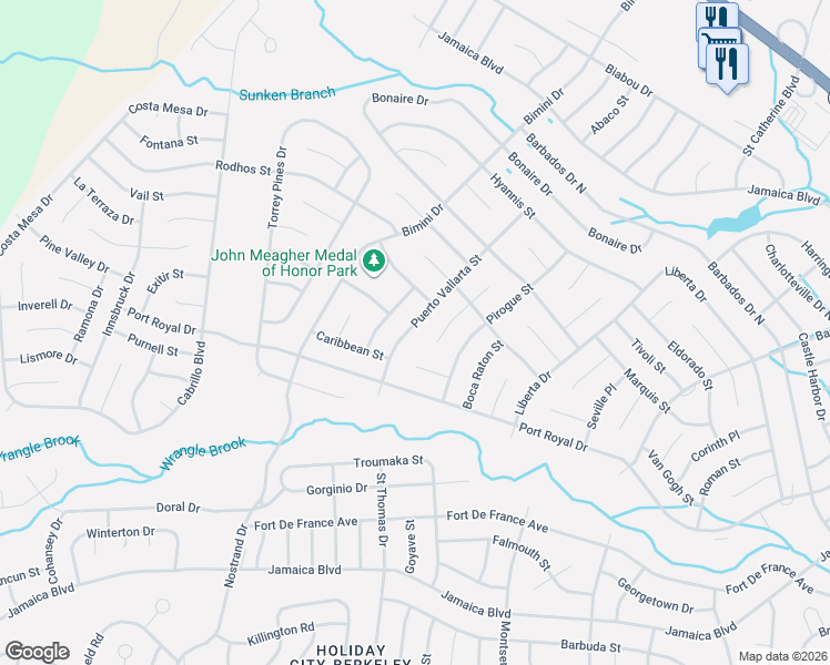 map of restaurants, bars, coffee shops, grocery stores, and more near 63 Puerto Vallarta Street in Toms River