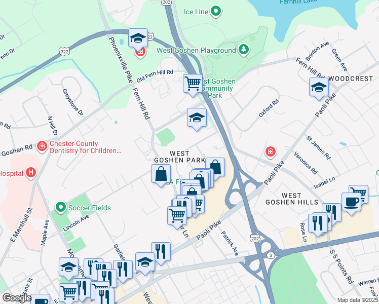 map of restaurants, bars, coffee shops, grocery stores, and more near 920 Lincoln Avenue in West Chester