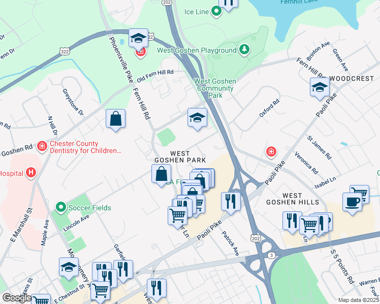 map of restaurants, bars, coffee shops, grocery stores, and more near 920 Lincoln Avenue in West Chester