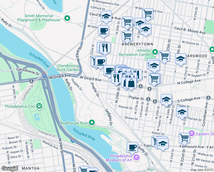 map of restaurants, bars, coffee shops, grocery stores, and more near in Philadelphia