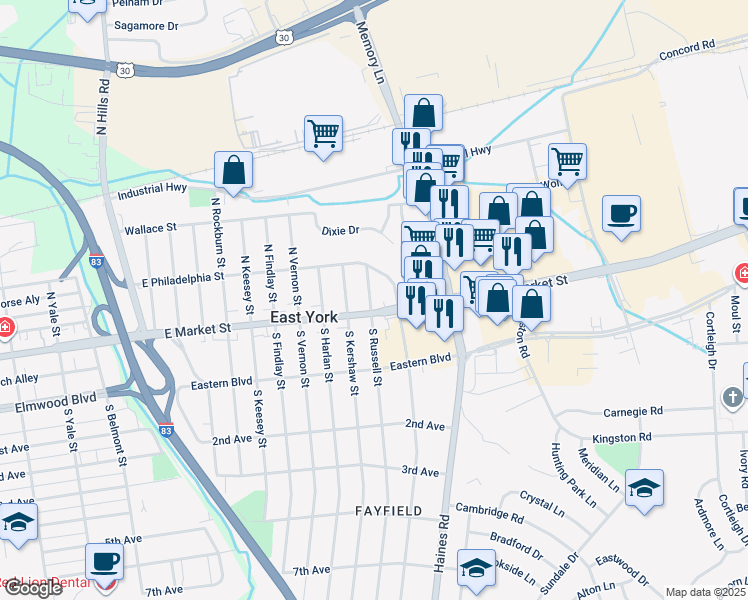 map of restaurants, bars, coffee shops, grocery stores, and more near 17 North Russell Street in East York
