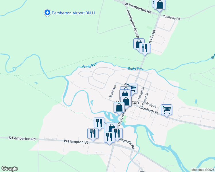map of restaurants, bars, coffee shops, grocery stores, and more near 8 Simpkins Lane in Pemberton