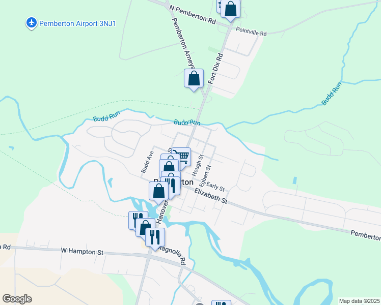 map of restaurants, bars, coffee shops, grocery stores, and more near 25 Hanover Street in Pemberton