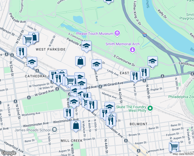 map of restaurants, bars, coffee shops, grocery stores, and more near in Philadelphia