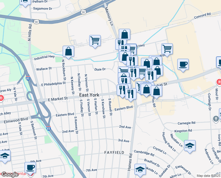 map of restaurants, bars, coffee shops, grocery stores, and more near 17 North Russell Street in East York