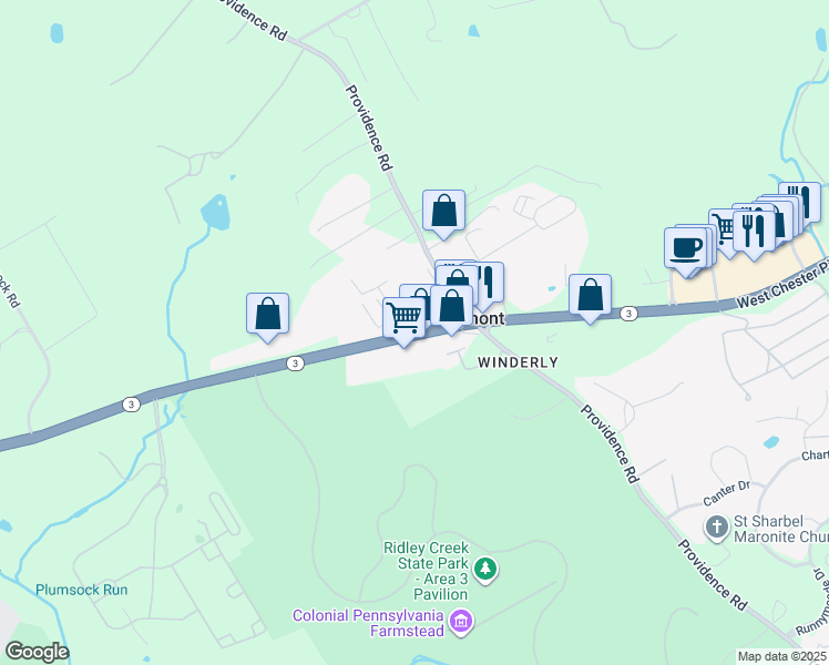 map of restaurants, bars, coffee shops, grocery stores, and more near in Edgmont