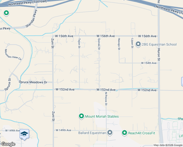 map of restaurants, bars, coffee shops, grocery stores, and more near 15423 Quivas Street in Broomfield