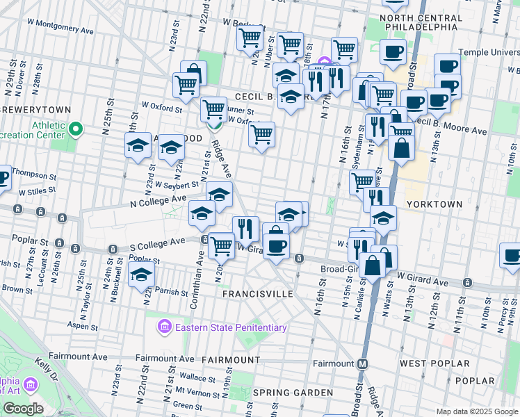 map of restaurants, bars, coffee shops, grocery stores, and more near in Philadelphia
