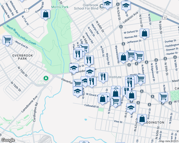 map of restaurants, bars, coffee shops, grocery stores, and more near in Philadelphia