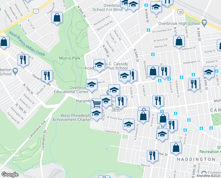 map of restaurants, bars, coffee shops, grocery stores, and more near in Philadelphia