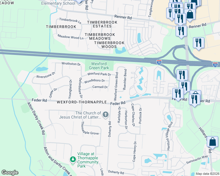 map of restaurants, bars, coffee shops, grocery stores, and more near 6007 Carmell Drive in Columbus