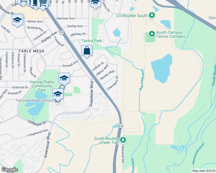 map of restaurants, bars, coffee shops, grocery stores, and more near 1290 Aikins Way in Boulder