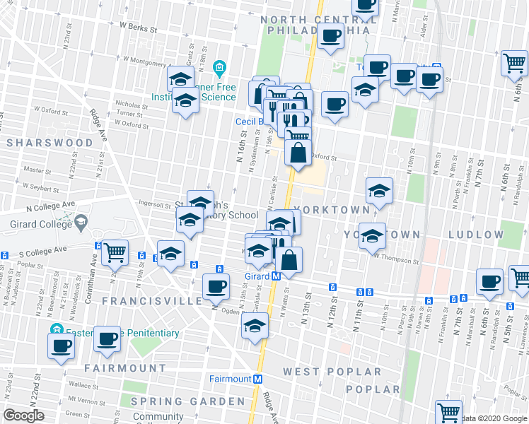 map of restaurants, bars, coffee shops, grocery stores, and more near in Philadelphia