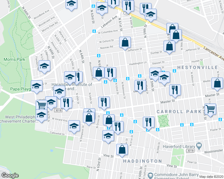 map of restaurants, bars, coffee shops, grocery stores, and more near 1552 North Felton Street in Philadelphia