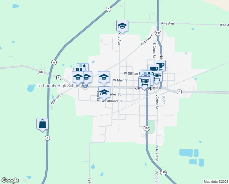 map of restaurants, bars, coffee shops, grocery stores, and more near 500 West Auberry Grove in Jamesport