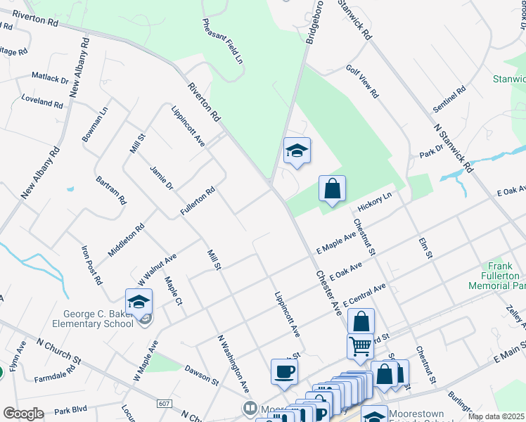 map of restaurants, bars, coffee shops, grocery stores, and more near 98 East Walnut Avenue in Moorestown