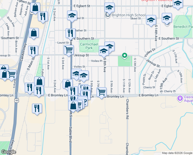 map of restaurants, bars, coffee shops, grocery stores, and more near 763 South 7th Avenue in Brighton