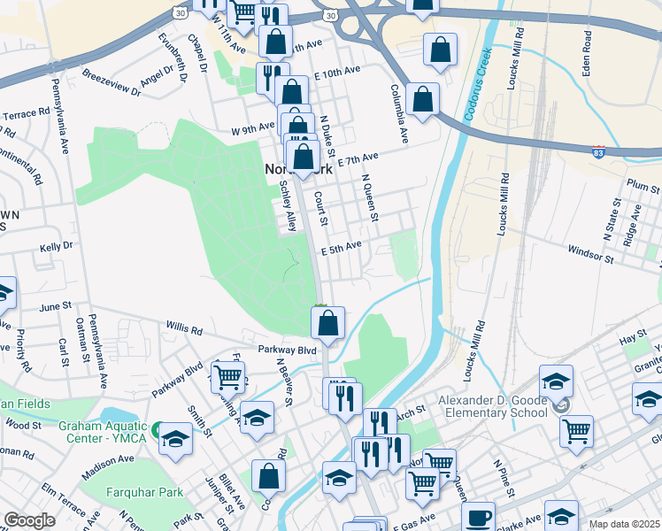 map of restaurants, bars, coffee shops, grocery stores, and more near 824 Latimer Street in York