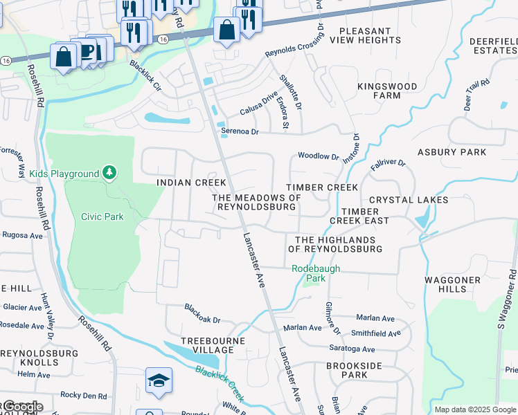 map of restaurants, bars, coffee shops, grocery stores, and more near 411 Jonell Lane in Reynoldsburg