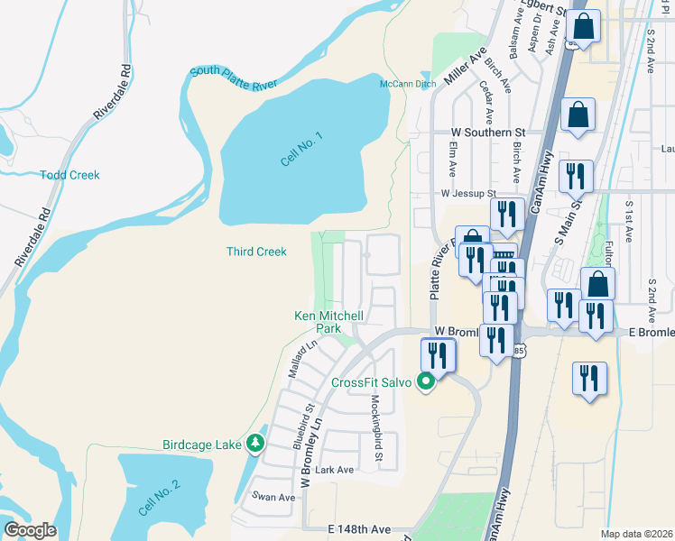 map of restaurants, bars, coffee shops, grocery stores, and more near 781 Mockingbird Lane in Brighton