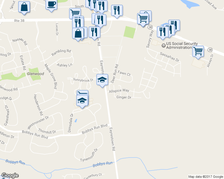 map of restaurants, bars, coffee shops, grocery stores, and more near 15 Carob Court in Lumberton Township