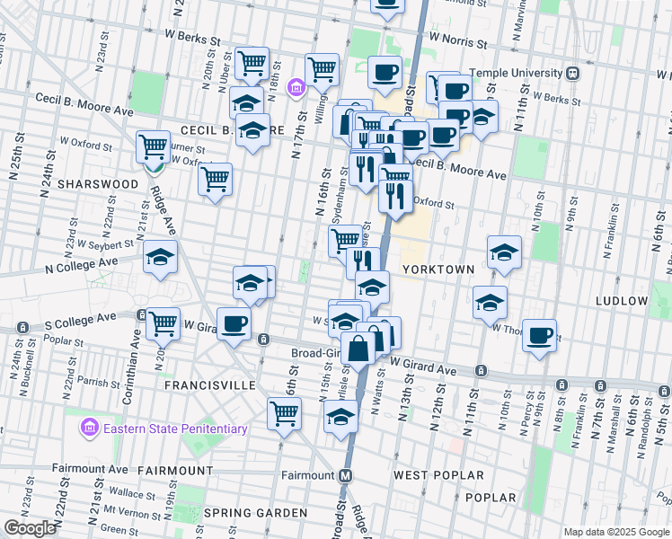 map of restaurants, bars, coffee shops, grocery stores, and more near in Philadelphia